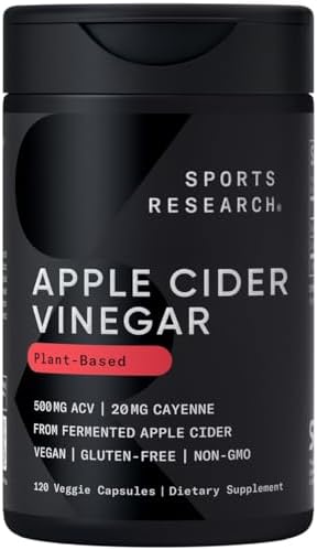 Sports Research® Apple Cider Vinegar 500mg w/Cayenne Pepper, 120 Capsules|B07MZFHKDC