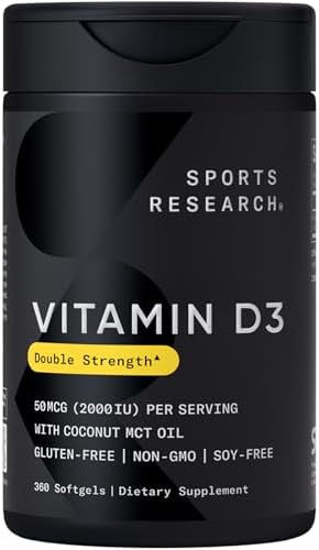 Sports Research® Vitamin D3 10,000iu/250mcg with Coconut Oil, 120 Softgels|B08FLTYVV1