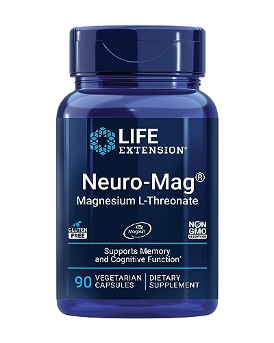 Life Extension Neuro-Mag Magnesium L-Threonate, Memory Health, Quick Thinking, Cognitive Health Support, Vegetarian, Non-GMO, 90 Vegetarian Capsules (144 mg from 2000 mg Magtein magnesium L-threonate|B006P536E6
