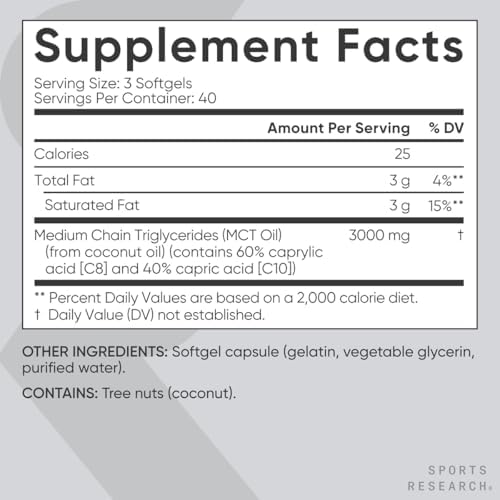Sports Research® Coconut MCT Oil 3000mg, 120 Softgels|B01LZGT0FL