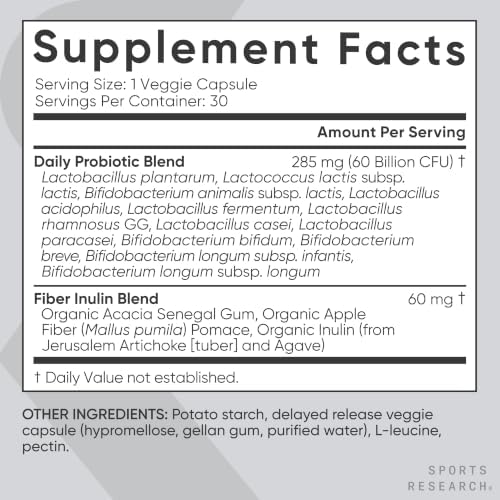 Sports Research® Daily Probiotics 60 Billion CFU w/Prebiotics, 30 Count|B08DZ9TL85