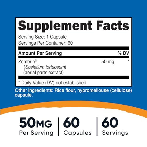 Nutricost Zembrin (Sceletium Tortuosum) 60 Capsules (50mg Each) - Vegetarian Capsules, Non-GMO, Gluten Free|B0CN3Z1ZGF