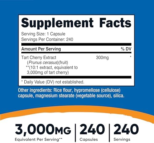 Nutricost Tart Cherry Extract 3000mg Equivalent (from 300mg of 10:1 Extract), 240 Vegetarian Capsules - Gluten Free, Non-GMO|B07TD6KJS3