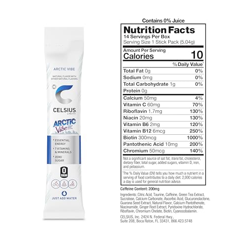 CELSIUS® On-the-Go Powder Sticks Arctic Vibe, Essential Energy 2.5 Oz (14 Sticks per Pack)|B0D52J9X1N