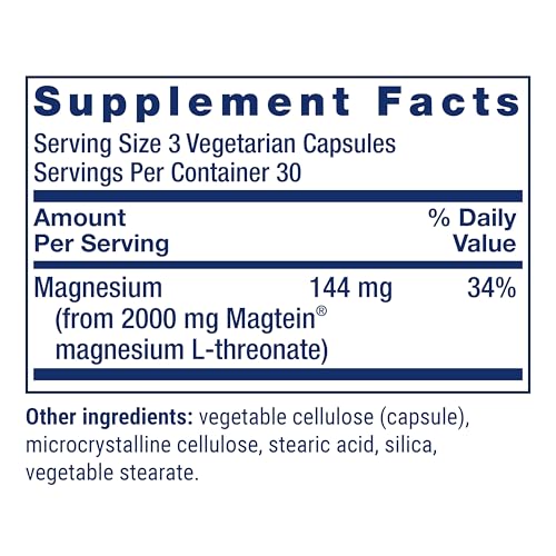 Life Extension Neuro-Mag Magnesium L-Threonate, Memory Health, Quick Thinking, Cognitive Health Support, Vegetarian, Non-GMO, 90 Vegetarian Capsules (144 mg from 2000 mg Magtein magnesium L-threonate|B006P536E6