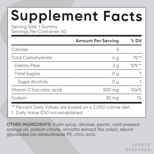 Sports Research® Vitamin C Sugar-Free Gummies 500mg, 60 Count|B08RPC7KG5