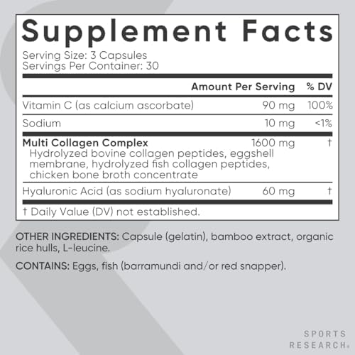 Sports Research® Multi Collagen Peptides w/Hyaluronic Acid, 90 Count|B07Y41M5H8