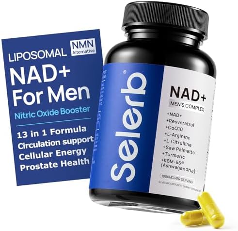 Selerb NAD+ Supplements for Men – Nitric Oxide Prostate Health Supplements for Men with Resveratrol, CoQ10, L Citrulline and Lycopene for Anti-Aging, Stamina & Cellular Energy Support 60 Capsules|B0DHXX5NHL