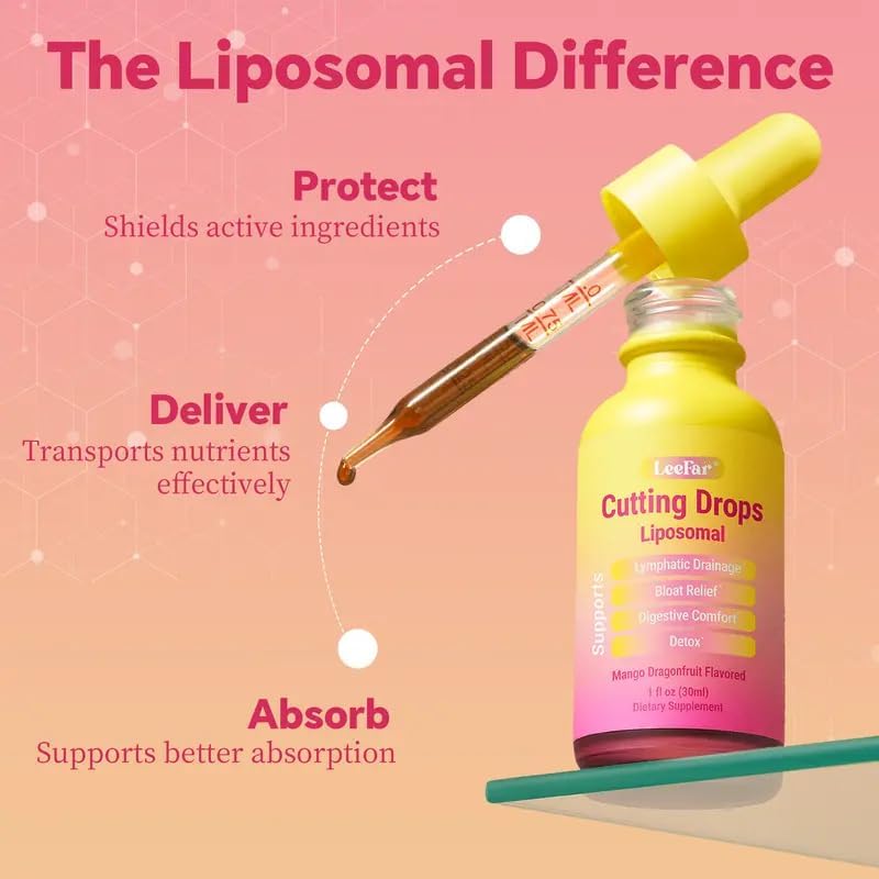 Cutting Drops, Liposomal Herbal Drops for Lymphatic Support, Digestive Comfort & Occasional Bloating Relief, Mango Dragon Fruit Flavor, Alcohol-Free Liquid Supplement, 1 fl oz / 30 Servings|B0H55RFFTP