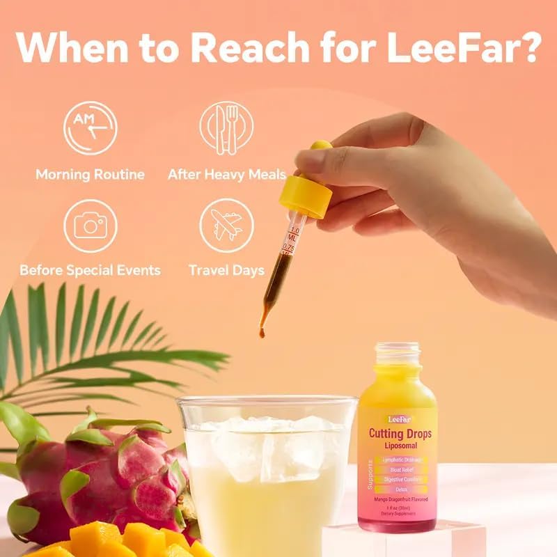 Cutting Drops, Liposomal Herbal Drops for Lymphatic Support, Digestive Comfort & Occasional Bloating Relief, Mango Dragon Fruit Flavor, Alcohol-Free Liquid Supplement, 1 fl oz / 30 Servings|B0H55RFFTP