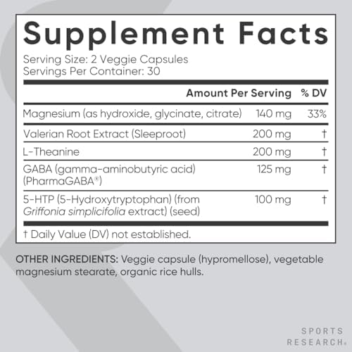 Sports Research® Sleep Complex (Melatonin-Free), 60 Veggie Capsules|B0DCC4TYP2