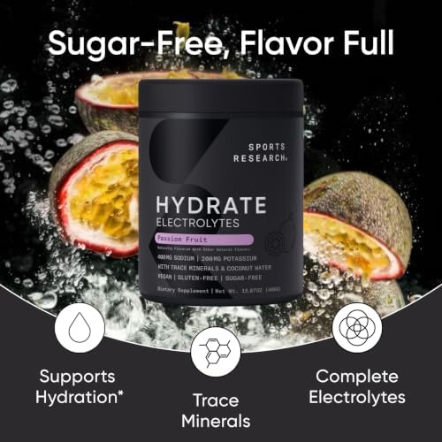 Sports Research® Hydrate Electrolytes Passion Fruit, 90 Servings|B0DJDTC9S8