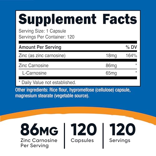 Nutricost Zinc Carnosine 86mg, 120 Capsules - Non-GMO, Gluten Free, Zinc L-Carnosine Supplement|B0BRNX1LLH