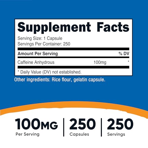 Nutricost Caffeine Pills 100mg Per Serving, 250 Capsules|B01MY5CW7S
