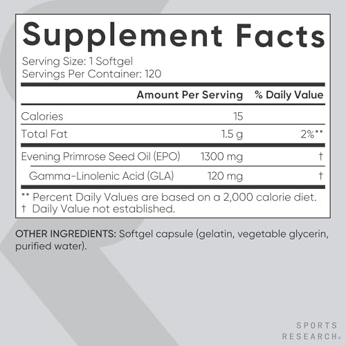 Sports Research® Evening Primrose Oil 1300mg, 120 Softgels|B00NH5AK2S