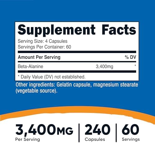 Nutricost Beta-Alanine Capsules 3400mg, 240 Capsules (60 Serv) - Potent Beta Alanine, Gluten Free & Non-GMO, 850mg Per Cap|B07XZL1ZQS
