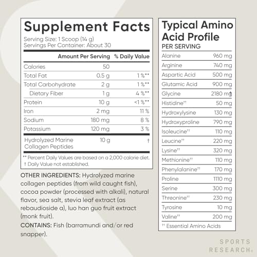 Sports Research® Marine Collagen Peptides Dark Chocolate (15oz)|B0CF44LHB9
