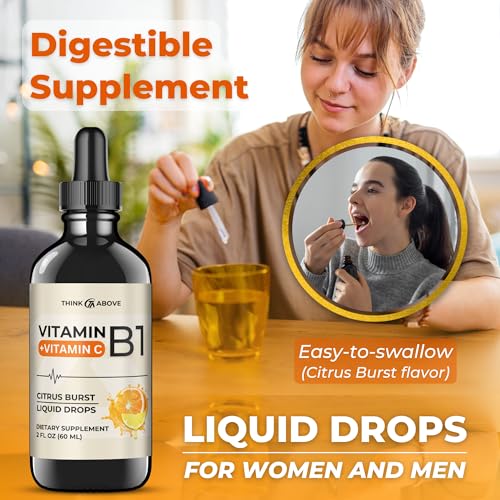 Vitamin B1 + Vitamin C Liquid Drops - Energy & Immune Support Supplement - 2 fl oz (60 ml) Pack of 2 - Fast Absorption, Easy-to-Use|B0CSZ5VJCC