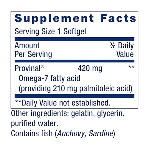 Provinal Purified Omega-7 - Daily Essential Omega 7 Fatty Acids Supplement, Palmitoleic Acid Fish Oil For Heart Health & Inflammation Management - Gluten-Free, Non-GMO - 30 Softgels Month Supply|B00HFNOH86