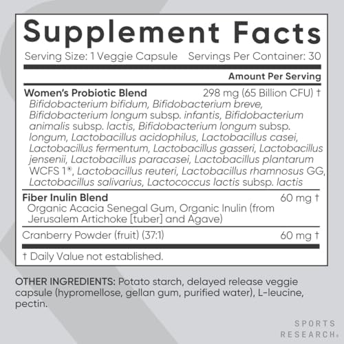 Sports Research® Women's Probiotics 65 Billion CFU w/Prebiotics, 30 Count|B09MCBPGCJ