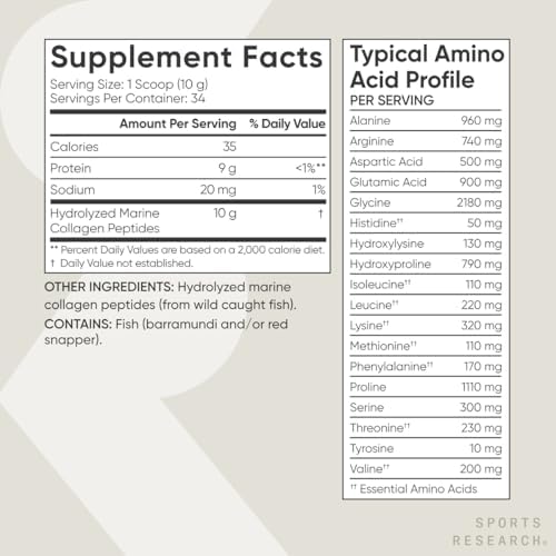Sports Research® Wild-Caught Marine Collagen Peptides Powder, 34 Servings|B01M04S6JO