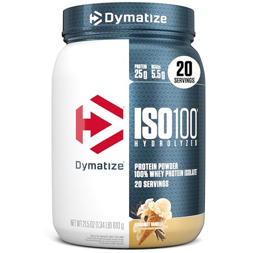 Dymatize ISO100 Whey Protein Powder Isolate, Gourmet Vanilla, 25g of Protein, 5.5g BCAAs, Less Than 120 Cal., Gluten Free, 1g Fat, 1g Sugar, 2g Carb (20 Servings)|B099J2SWXV
