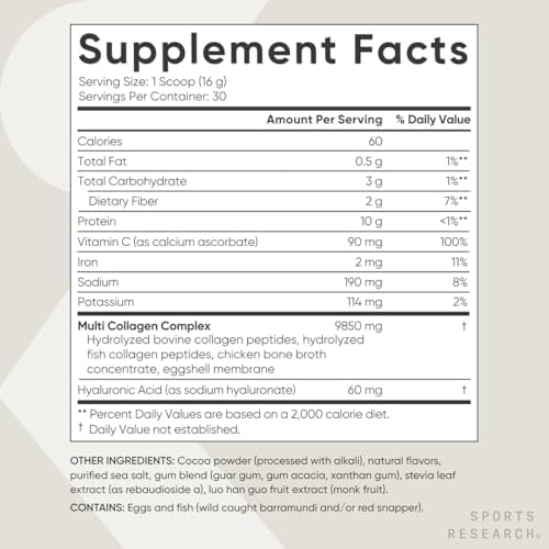 Sports Research® Multi Collagen Protein Powder, Chocolate - 30 Servings|B08F9FCK8W
