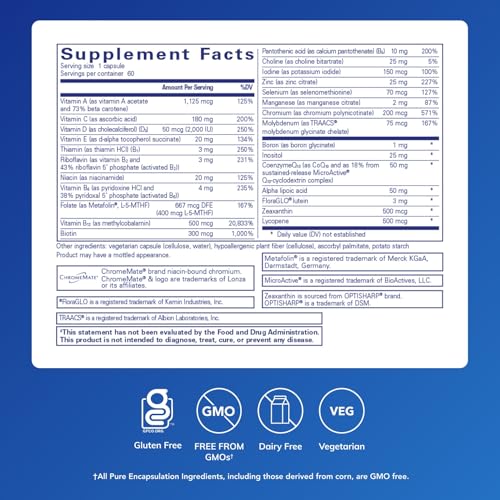 Pure Encapsulations O.N.E. Multivitamin - Once Daily Multivitamin with Antioxidant Complex Metafolin, CoQ10, and Lutein to Support Vision, Cognitive Function, and Cellular Health* - 60 Capsules|B00CBYG1L0