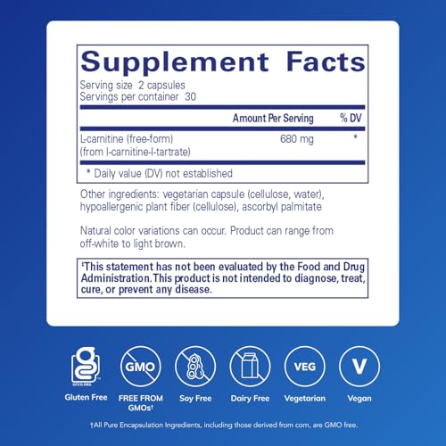 Pure Encapsulations L-Carnitine | Hypoallergenic Supplement for Cardiovascular and Endurance Support | 60 Capsules|B00062IF5O