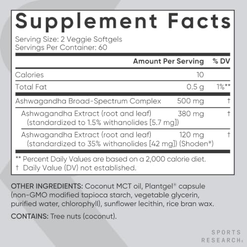 Sports Research® Ashwagandha w/Coconut MCT Oil, 60 Softgels|B0CTYQT78S