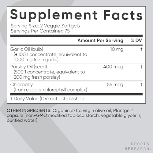 Sports Research® Odorless Garlic Oil, 150 Plantgel™ Capsules|B07NYWGRNT