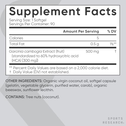 Sports Research® Garcinia Cambogia 60% HCA, 90 Softgels|B00CKXJ06K
