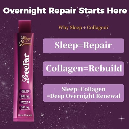 Sleep & Beauty Collagen Jelly, 1800mg Bio-Peptide Collagen, Magnesium Glycinate, L-Theanine & Hyaluronic Acid, Supports Sleep, Skin Hydration & Elasticity, Hair, Skin & Nails, Grape, 15 Sticks|B0H4QHC2Y9
