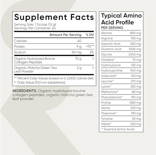 Sports Research® Organic Collagen Peptides w/Matcha Green Tea - 10.2oz|B07TKFK3C5