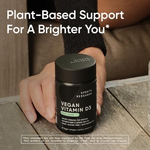 Sports Research® Vegan D3 5000iu/125mcg with Coconut Oil - 60 Plantgels™|B07H8RC4BZ