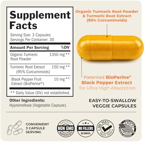 Turmeric Curcumin with Black Pepper Extract 1500mg - High Absorption Ultra Potent Turmeric Supplement with 95% Curcuminoids and BioPerine - Non GMO Tumeric Capsules for Joint Support - 90 Capsules|B01DBTFO98