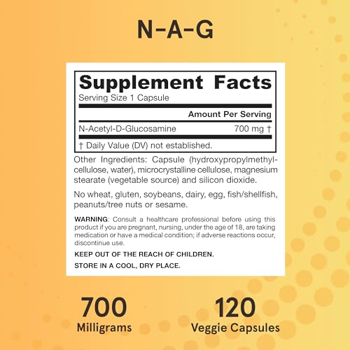 Jarrow Formulas N-A-G 700 mg, N-Acetyl Glucosamine, Acetylated Form of Glucosamine for Bone and Joint Support, 120 Veggie Capsules, Up to 120 Servings|B0013OQGUK