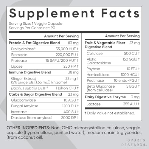 Sports Research® Digestive Enzymes w/Probiotics, 90 Veggie Caps|B08F8YC7C2