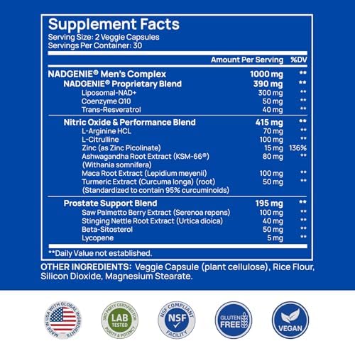 Selerb NAD+ Supplements for Men – Nitric Oxide Prostate Health Supplements for Men with Resveratrol, CoQ10, L Citrulline and Lycopene for Anti-Aging, Stamina & Cellular Energy Support 60 Capsules|B0DHXX5NHL