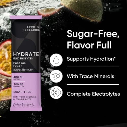 Sports Research® Hydrate Electrolytes Passion Fruit, 16 Packets|B0CTJ5SQ1Y