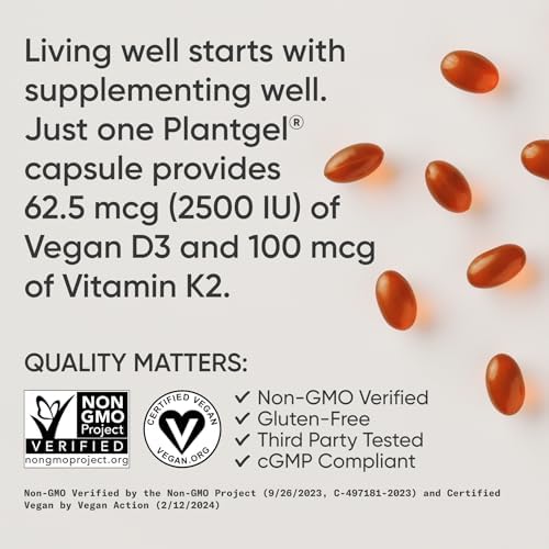 Sports Research® Vegan Vitamin D3 + K2 w/Coconut Oil, 60 Count Plantgels™|B0CK439Z95