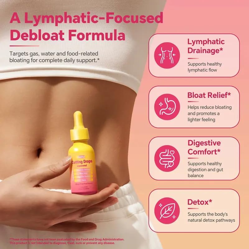 Cutting Drops, Liposomal Herbal Drops for Lymphatic Support, Digestive Comfort & Occasional Bloating Relief, Mango Dragon Fruit Flavor, Alcohol-Free Liquid Supplement, 1 fl oz / 30 Servings|B0H55RFFTP