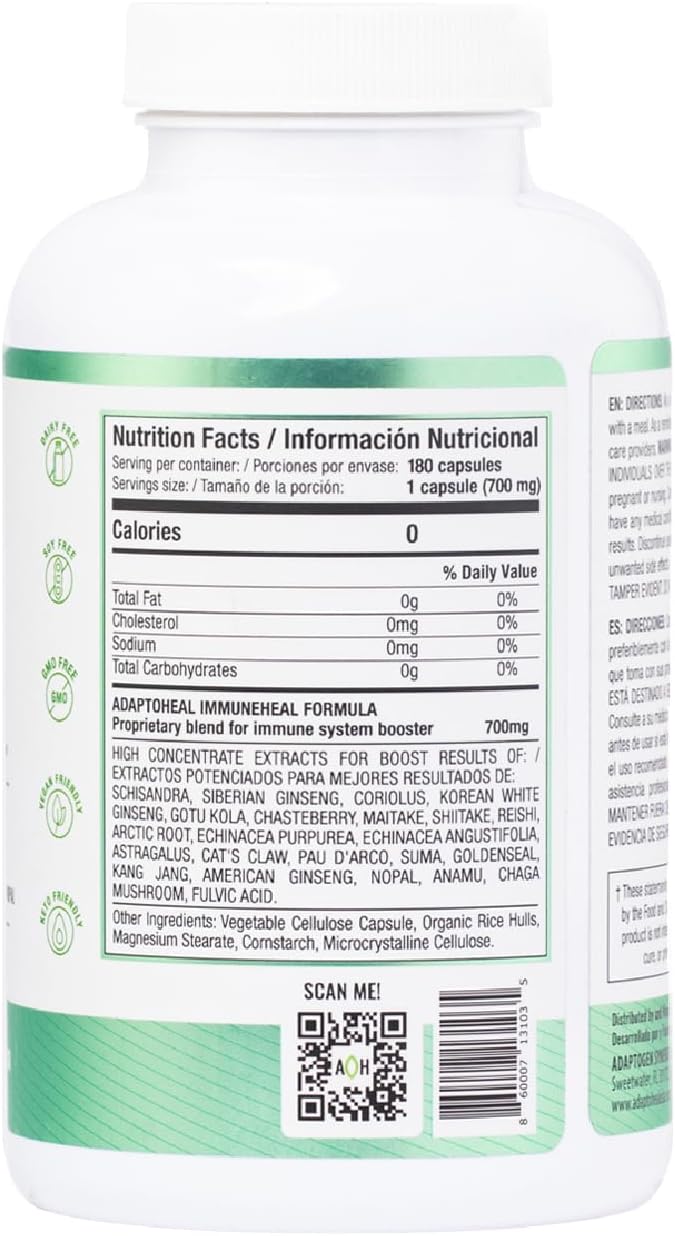 IMMUNEHEAL - con adaptógenos para fortalecer el sistema inmunológico + Schisandra, Chinensis, ginseng y extracto de hongo - ADAPTOHEAL