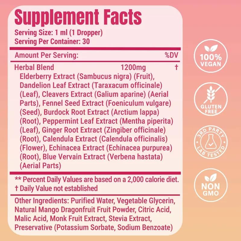 Cutting Drops, Liposomal Herbal Drops for Lymphatic Support, Digestive Comfort & Occasional Bloating Relief, Mango Dragon Fruit Flavor, Alcohol-Free Liquid Supplement, 1 fl oz / 30 Servings|B0H55RFFTP