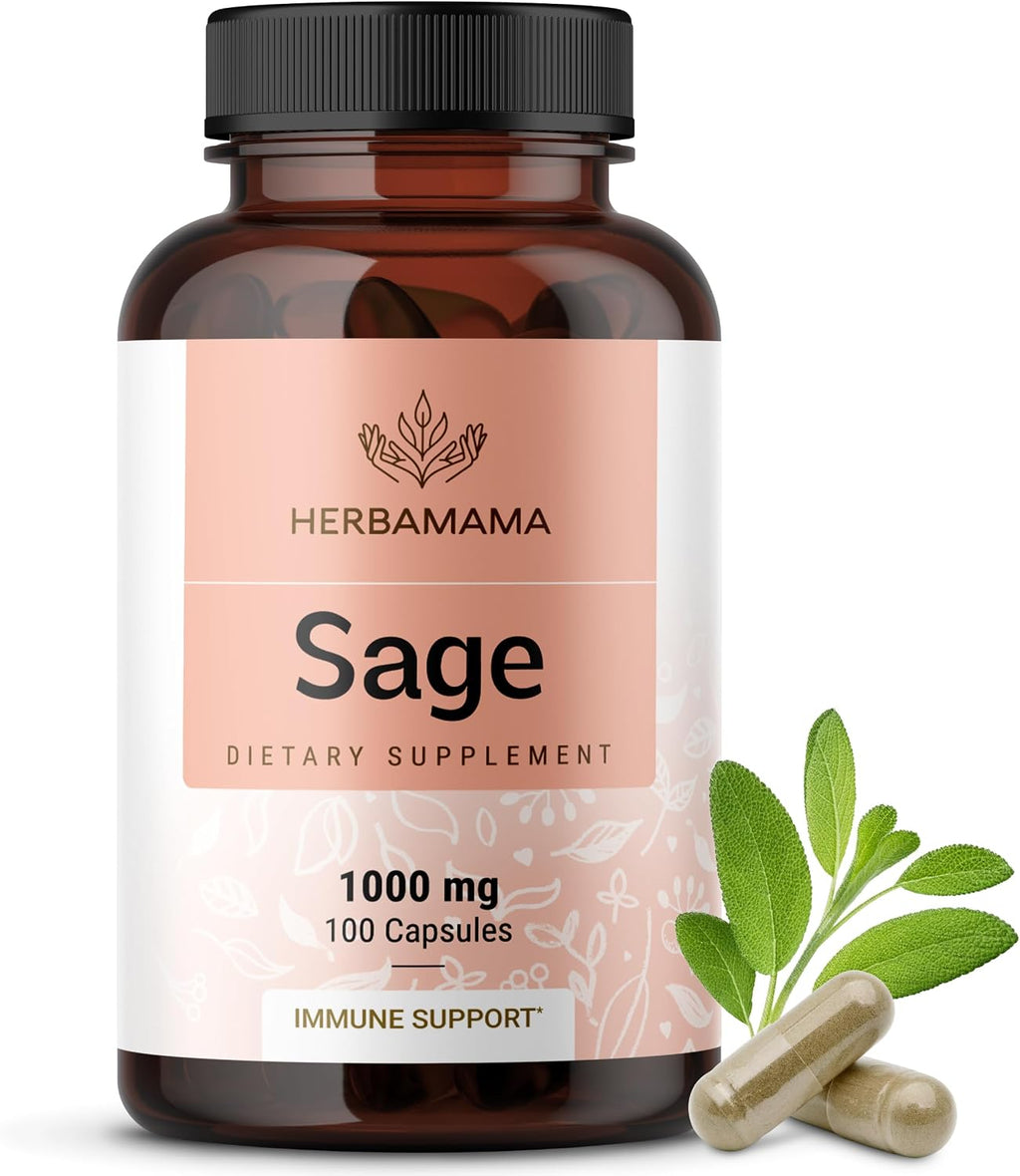 Cápsulas de salvia 1000 mg de apoyo natural digestivo e inmunológico - Antioxidante vegano - HERBAMAMA