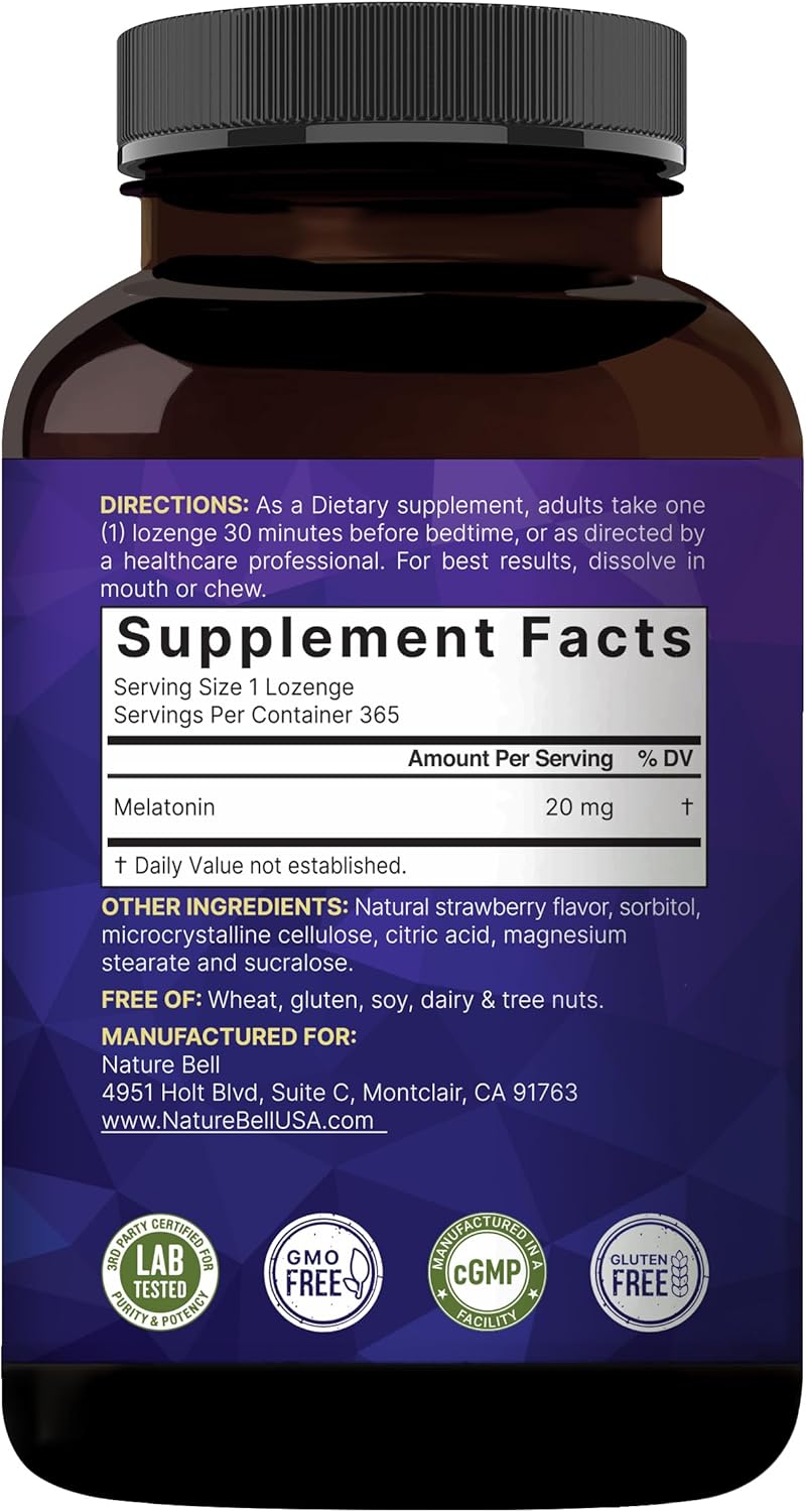 Melatonina 20 mg - 365 Tabletas de disolución rápida - NatureBell ⚡