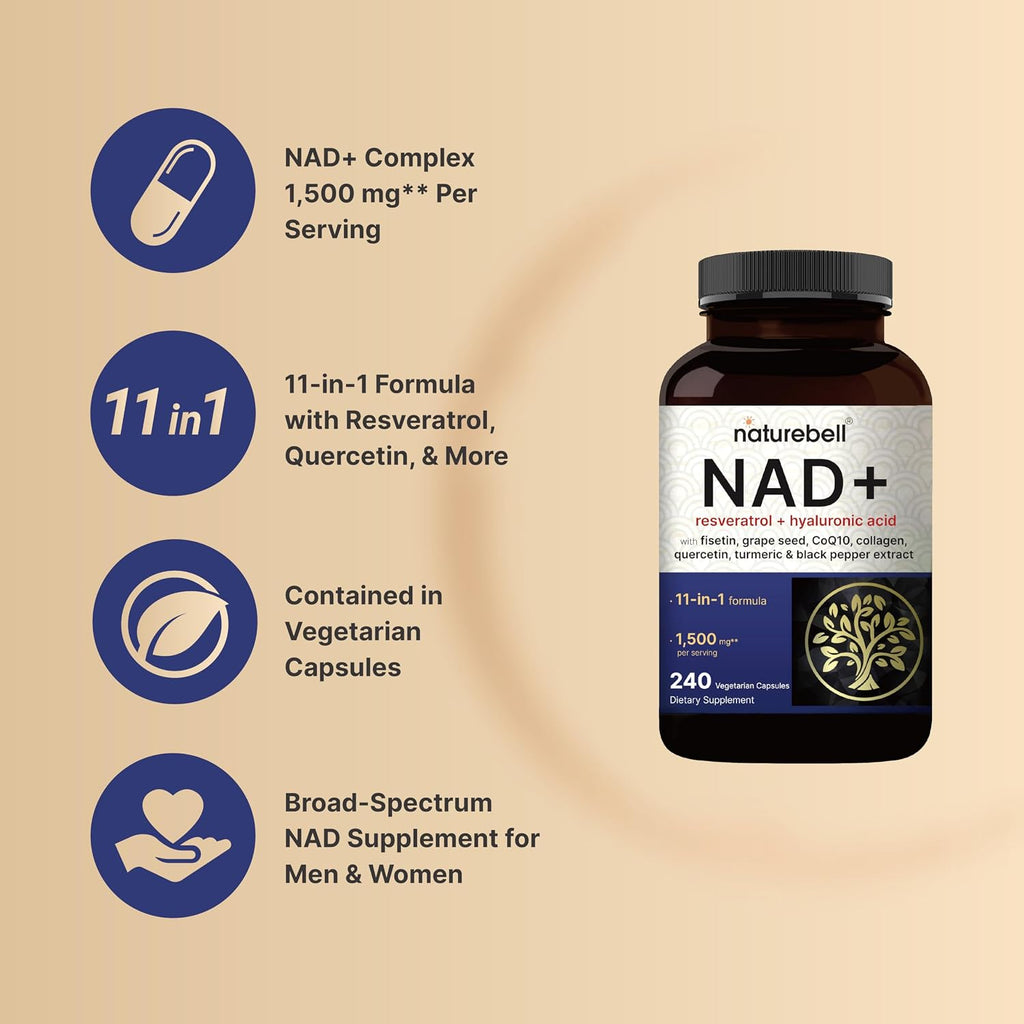 NAD+ 1500 mg por porción – 240 Cápsulas Vegetales – NatureBell ⚡