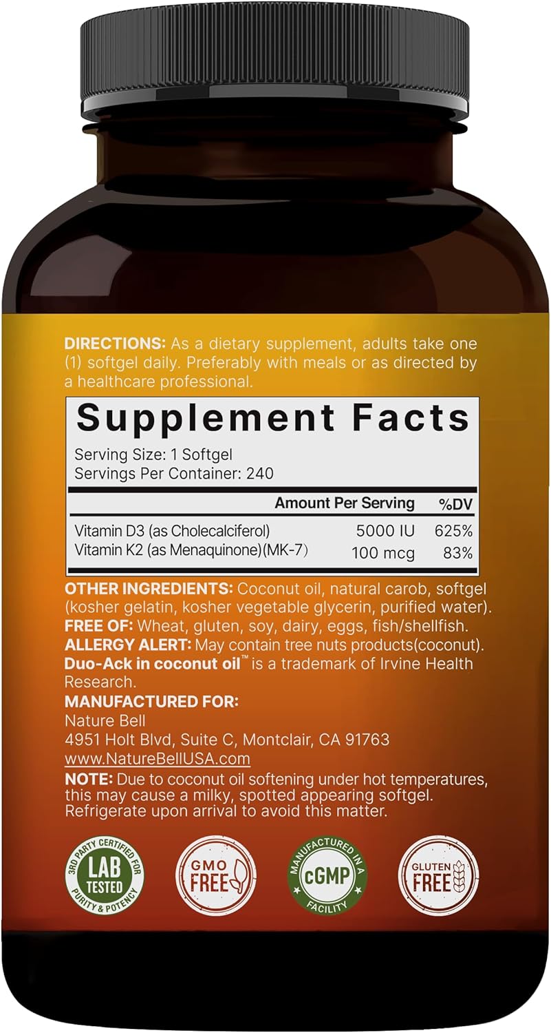 Vitamina D3 K2 con Aceite de Coco - NatureBell ⚡