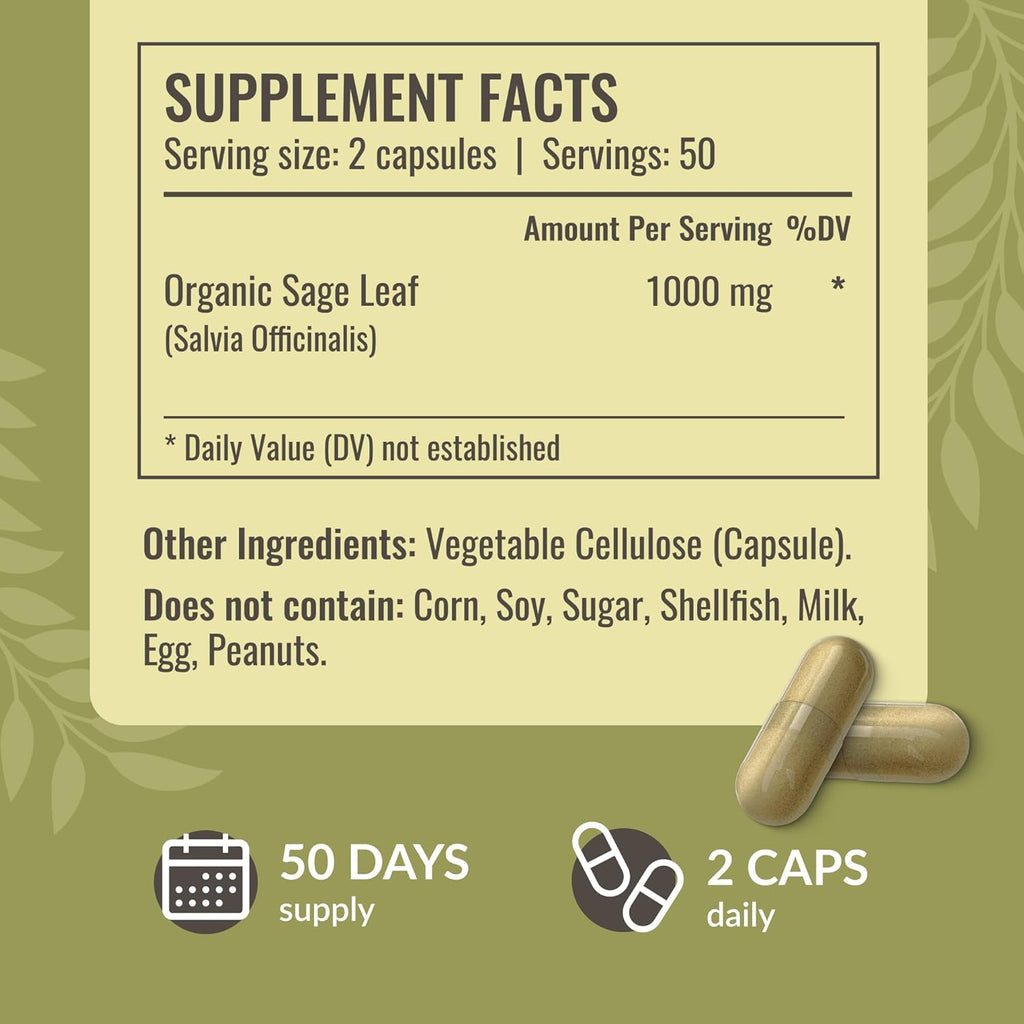 Cápsulas de salvia 1000 mg de apoyo natural digestivo e inmunológico - Antioxidante vegano - HERBAMAMA