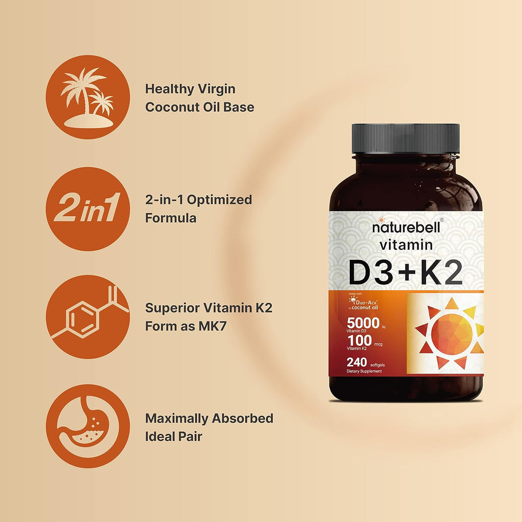 Vitamina D3 K2 con Aceite de Coco - NatureBell ⚡